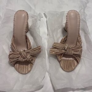 Gold Silk-look Bow Block Heels - Size 9